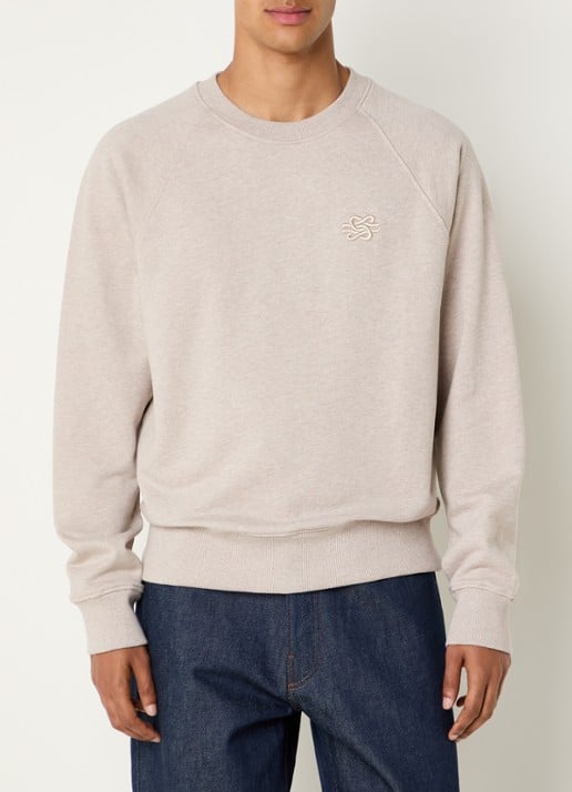 Filling Pieces Embroidered Knot sweater met gemêleerd dessin en logoborduring - detail 4 donkerbeige