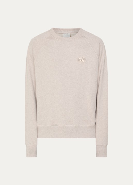 Filling Pieces Embroidered Knot sweater met gemêleerd dessin en logoborduring - voorkant 2 donkerbeige