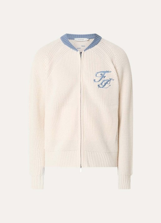 Filling Pieces Fijngebreid vest in wolblend met logoborduring - voorkant 3 creme