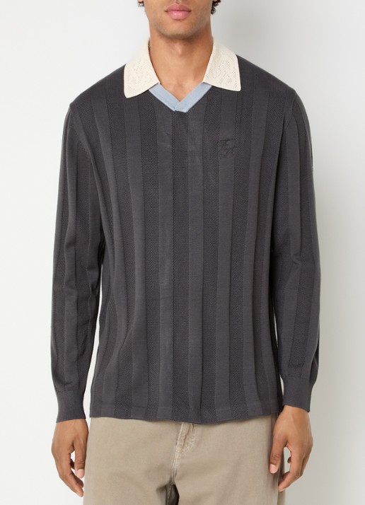 Filling Pieces Grofgebreide pullover met logo - detail 3 antraciet
