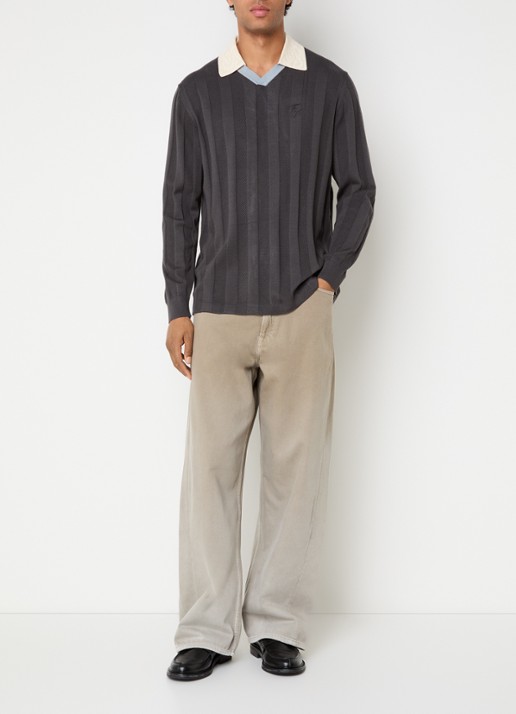 Filling Pieces Grofgebreide pullover met logo - voorkant 2 antraciet