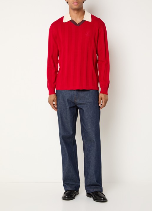 Filling Pieces Grofgebreide pullover met logo - voorkant 2 rood