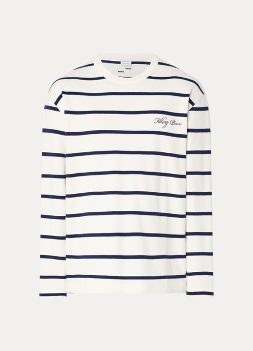 Filling Pieces Long sleeve met logo en streepprint - voorkant 2 gebroken wit