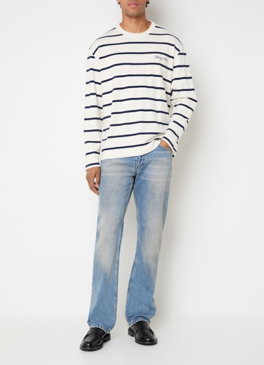 Filling Pieces Long sleeve met logo en streepprint - voorkant 3 gebroken wit