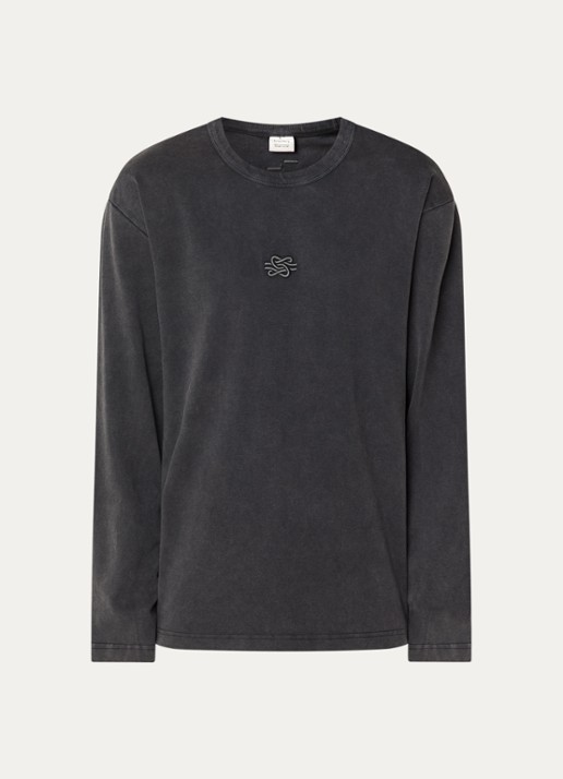 Filling Pieces Longsleeve met borduring en verwassen afwerking - voorkant 3 zwart