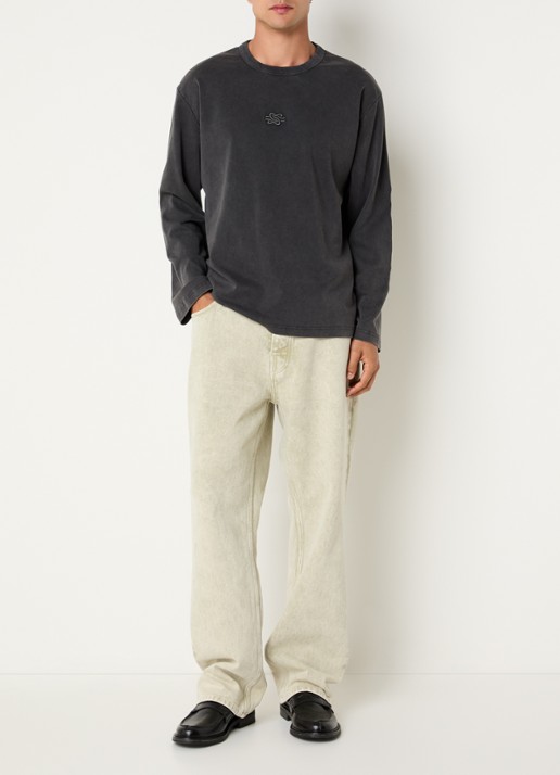 Filling Pieces Longsleeve met borduring en verwassen afwerking - voorkant 4 zwart