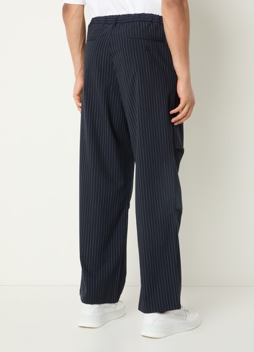 Filling Pieces Loose fit pantalon in wolblend met krijtstreep - achterkant 3 donkerblauw