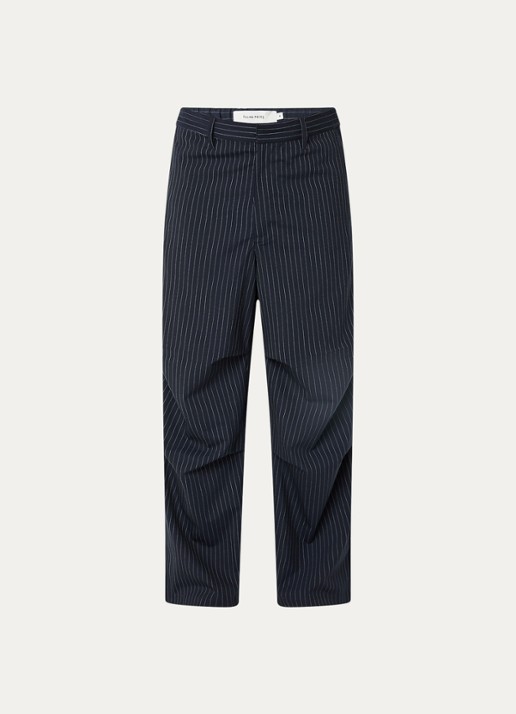 Filling Pieces Loose fit pantalon in wolblend met krijtstreep - voorkant donkerblauw