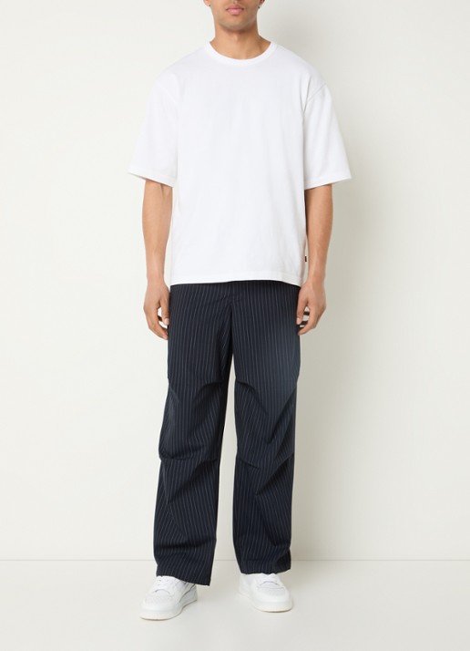 Filling Pieces Loose fit pantalon in wolblend met krijtstreep - voorkant 2 donkerblauw