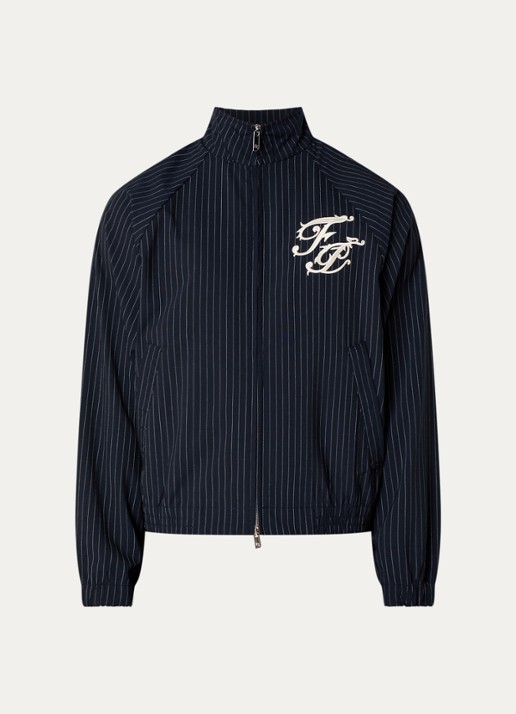Filling Pieces Raglan jack in wolblend met logoborduring - voorkant donkerblauw