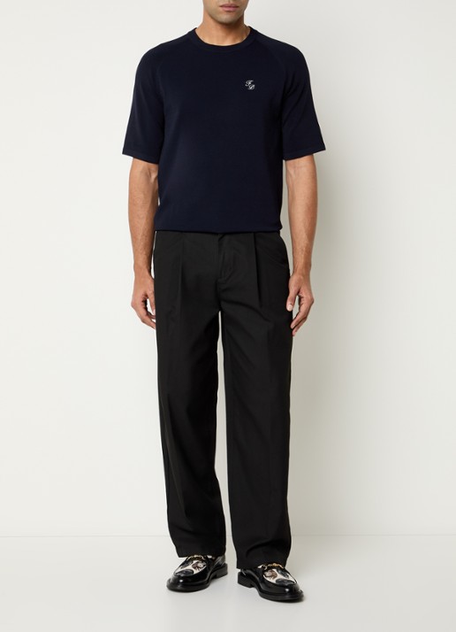 Filling Pieces Raglan T-shirt met logoborduring - voorkant 2 donkerblauw