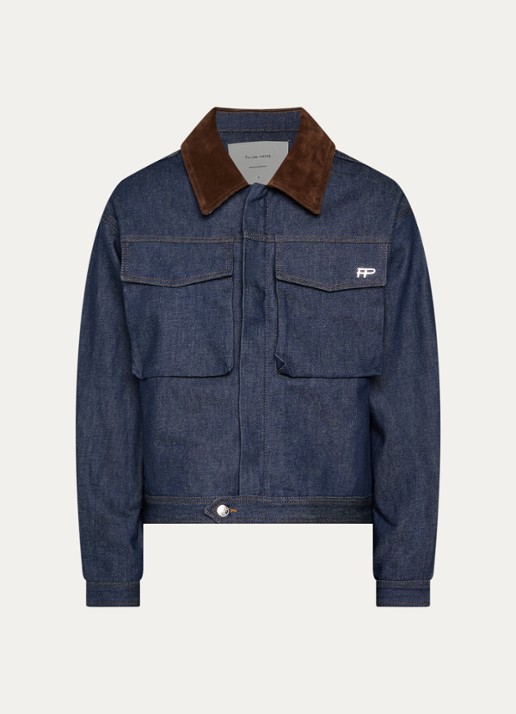 Filling Pieces Raw spijkerjas met details van suède - voorkant 3 indigo