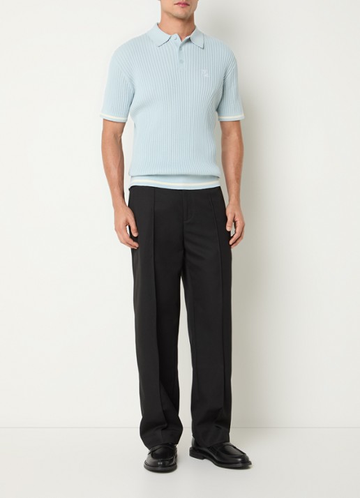 Filling Pieces Regular fit polo met logoborduring - voorkant 2 lichtblauw