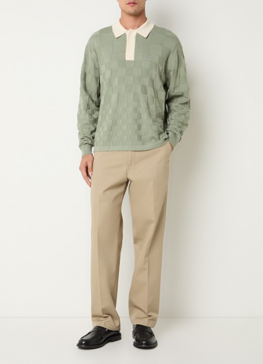 Filling Pieces Regular fit polo met logoborduring - voorkant 2 legergroen