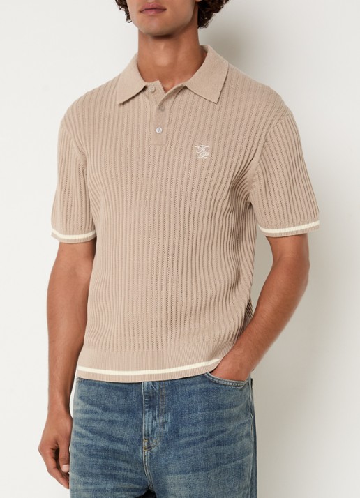 Filling Pieces Regular fit polo met logoborduring - detail 4 beige