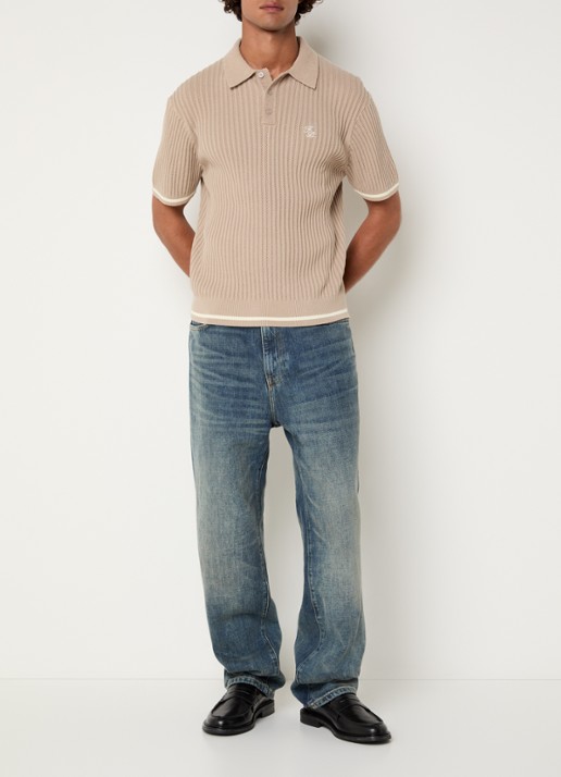 Filling Pieces Regular fit polo met logoborduring - voorkant 2 beige