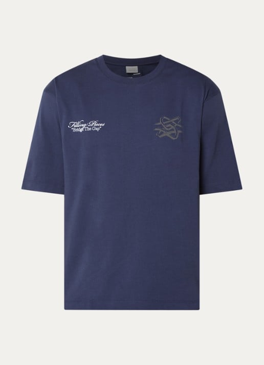 Filling Pieces T-shirt met logo- en backprint - voorkant 3 donkerblauw