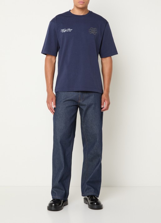 Filling Pieces T-shirt met logo- en backprint - voorkant 4 donkerblauw
