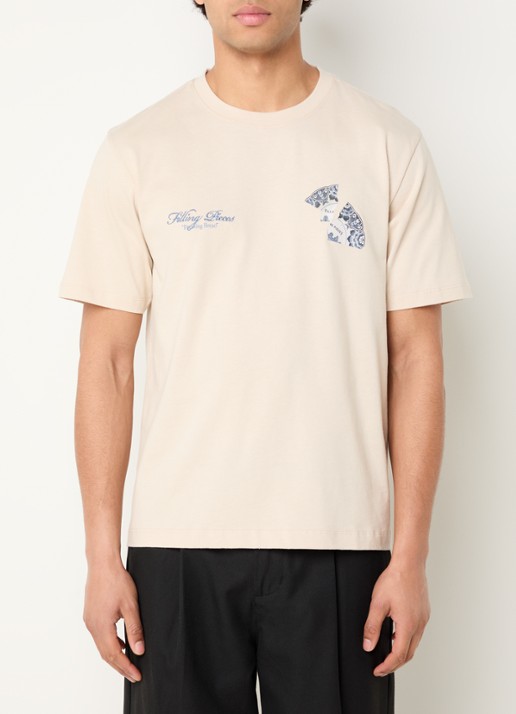 Filling Pieces T-shirt van katoen met logo- en backprint - achterkant 4 beige