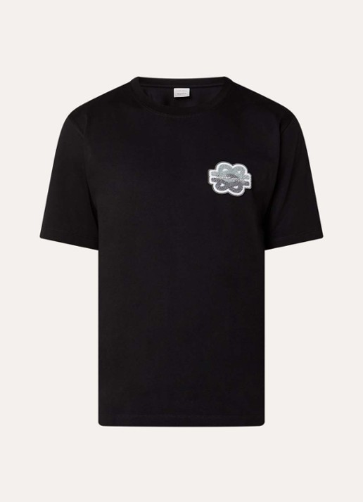 Filling Pieces Tonal T-shirt met logoborduring - voorkant zwart