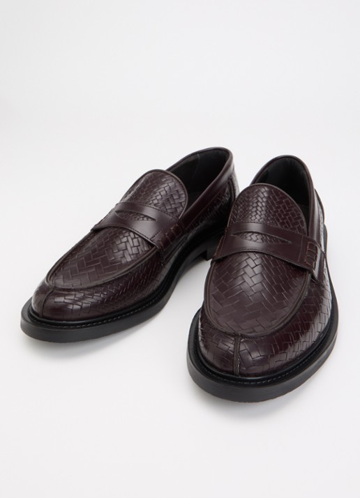 Filling Pieces Woven Twist loafer van leer met gevlochten detail - detail chocoladebruin