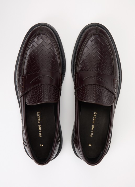 Filling Pieces Woven Twist loafer van leer met gevlochten detail - detail 2 chocoladebruin