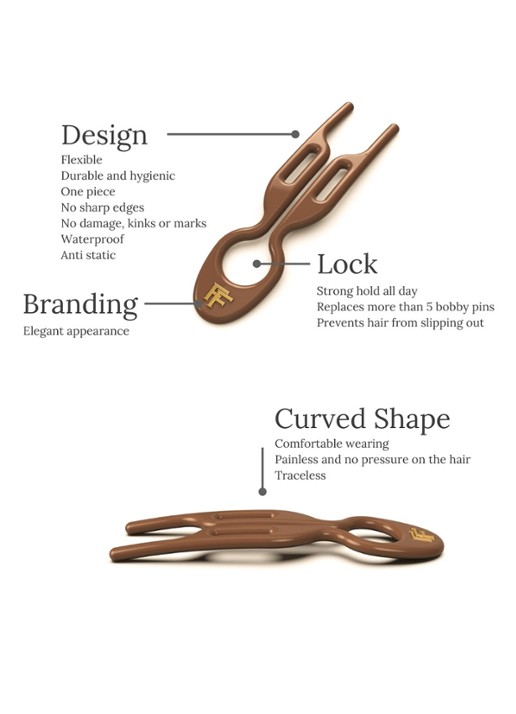 Fiona Franchimon Nº 1 Hairpin - haarpin set van 3 - detail mochaccino
