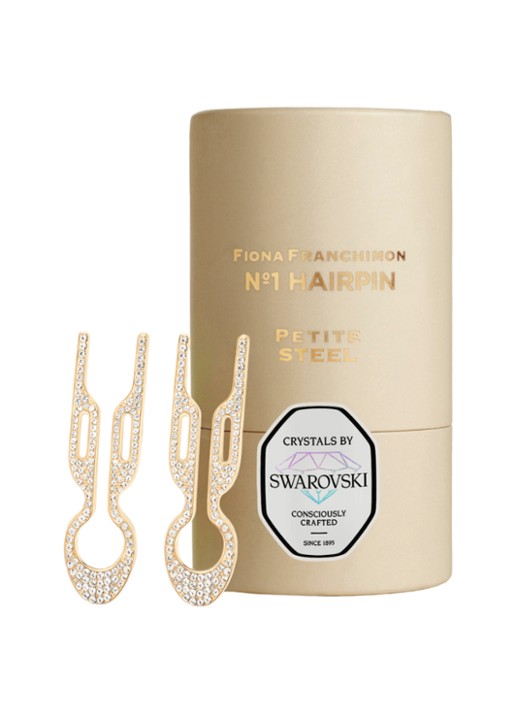 Fiona Franchimon Nº 1 Hairpin Petite Steel met Swarovski® Crystals - haarpin set van 2 - voorkant 2 goud