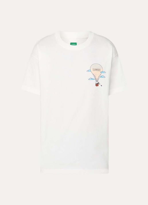 FLÂNEUR Aeronautique T-shirt met logo- en backprint - voorkant wit