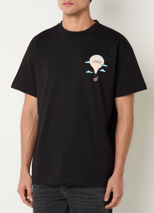 FLÂNEUR Aeronautique T-shirt met logo- en backprint - achterkant zwart