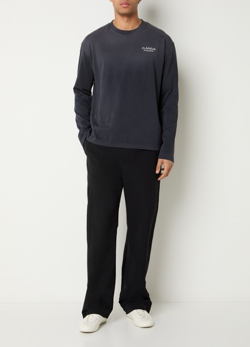 FLÂNEUR Badge straight fit broek met steekzakken - voorkant 2 zwart