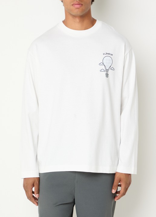 FLÂNEUR Balloon longsleeve met logo- en backprint - achterkant wit