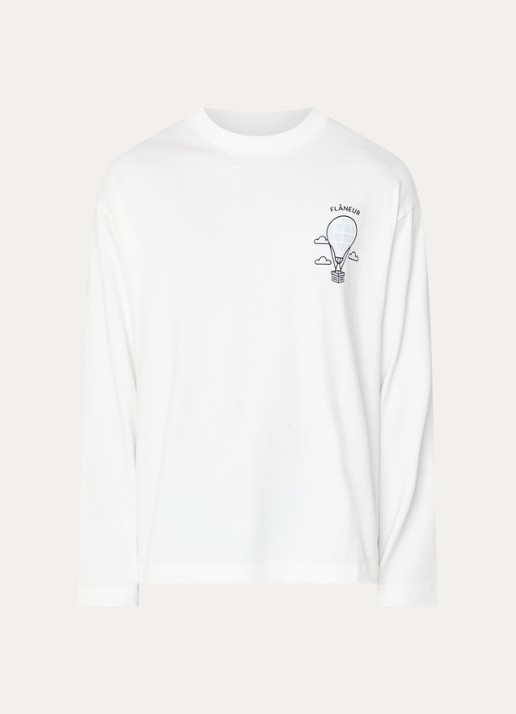 FLÂNEUR Balloon longsleeve met logo- en backprint - voorkant 2 wit
