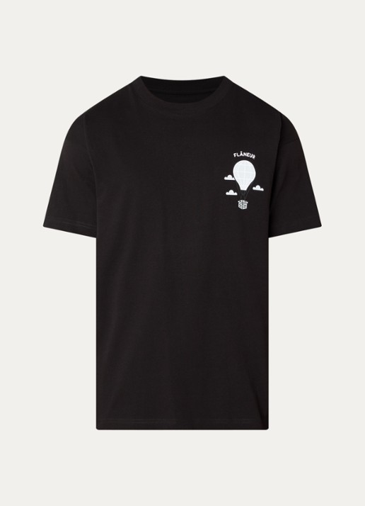 FLÂNEUR Balloon T-shirt met logo- en backprint - voorkant 2 zwart