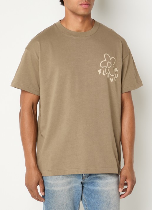 FLÂNEUR Blossom T-shirt met logo- en backprint - achterkant bruin