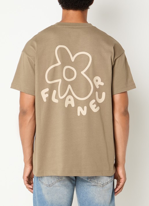 FLÂNEUR Blossom T-shirt met logo- en backprint - detail 2 bruin
