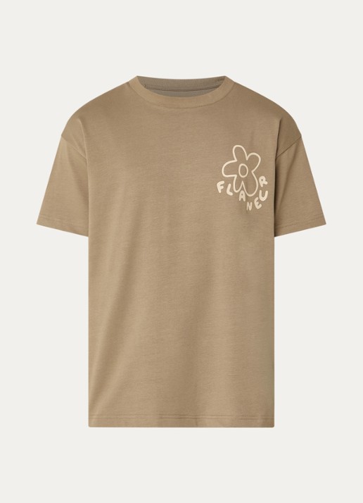 FLÂNEUR Blossom T-shirt met logo- en backprint - voorkant 3 bruin