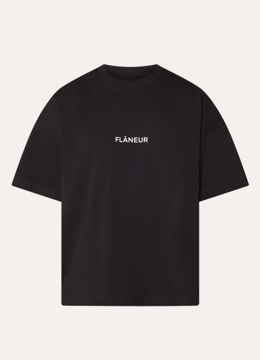 FLÂNEUR Box T-shirt met logoprint - voorkant zwart