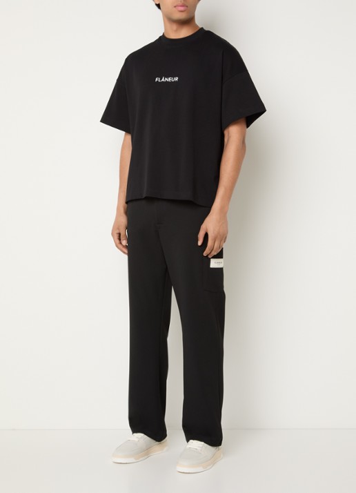 FLÂNEUR Box T-shirt met logoprint - voorkant 2 zwart