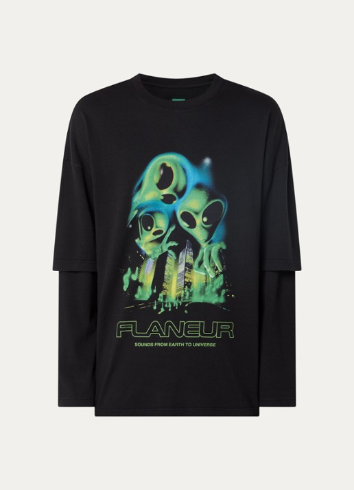 FLÂNEUR City Aliens longsleeve met print - voorkant 2 antraciet