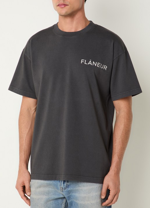 FLÂNEUR Double T-shirt met logo- en backprint - achterkant 4 donkergrijs