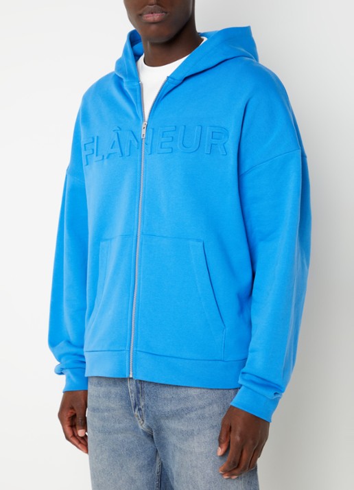 FLÂNEUR Embossed sweatvest met flock logoprint - detail 3 blauw