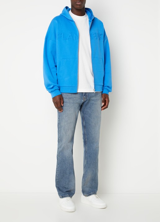 FLÂNEUR Embossed sweatvest met flock logoprint - voorkant 2 blauw