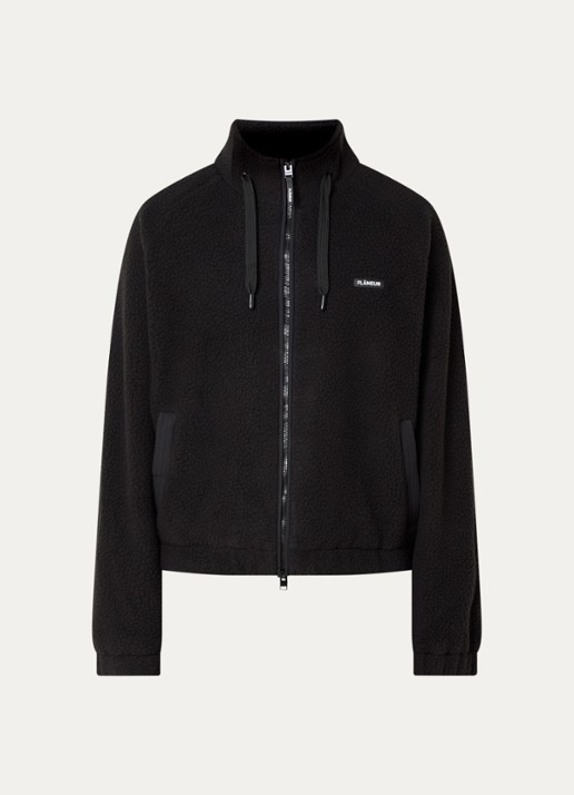 FLÂNEUR Frosted Badge jack van fleece met logo - voorkant 3 zwart