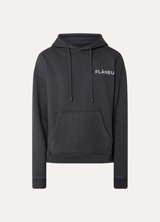 FLÂNEUR Hoodie met logo- en backprint - voorkant antraciet