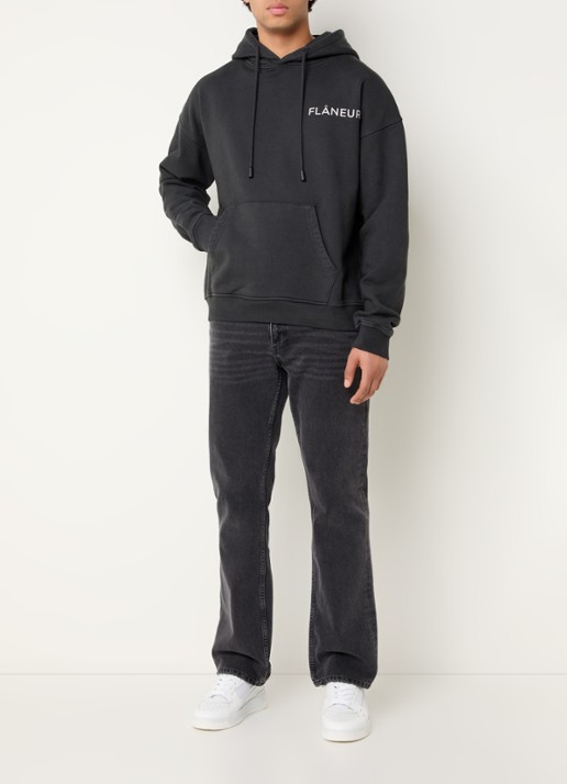 FLÂNEUR Hoodie met logo- en backprint - voorkant 2 antraciet