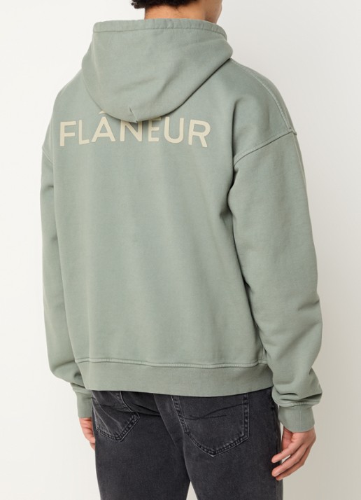 FLÂNEUR Hoodie met logo- en backprint - detail 4 groen