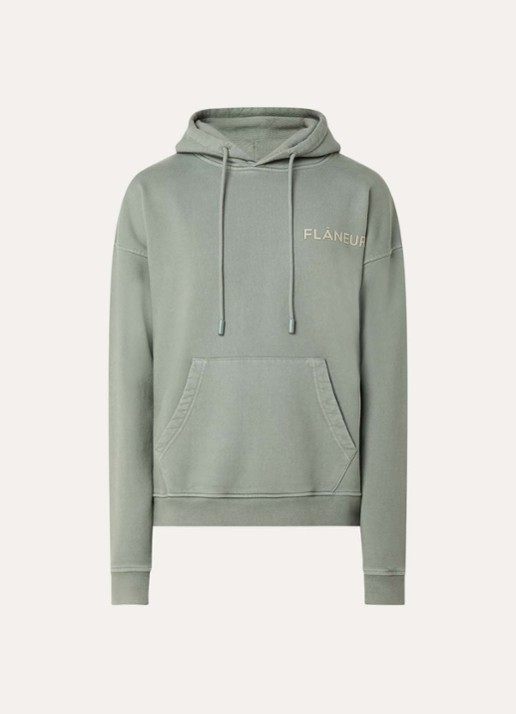 FLÂNEUR Hoodie met logo- en backprint - voorkant 2 groen