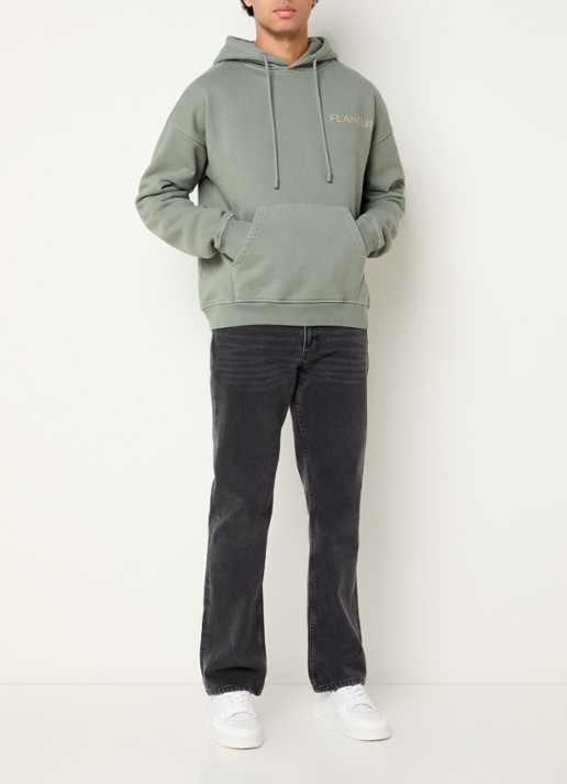 FLÂNEUR Hoodie met logo- en backprint - voorkant 3 groen