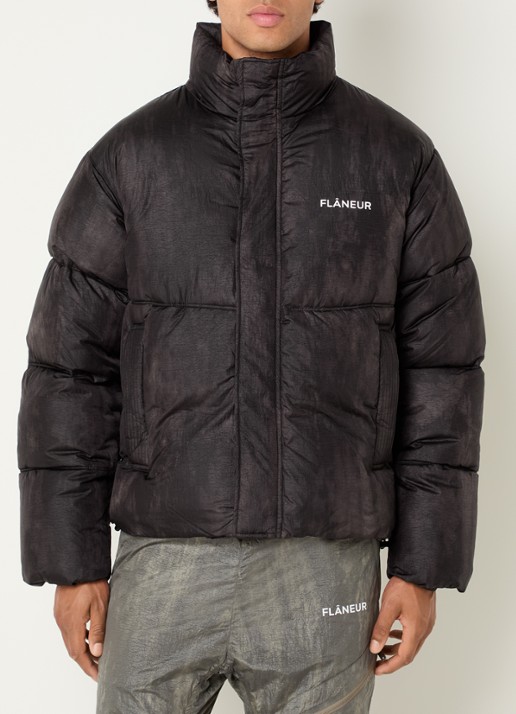 FLÂNEUR Logo puffer jack met opstaande kraag en steekzakken